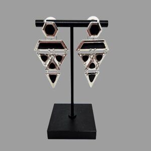 Silver Tone/Black Dangle Drop Earrings